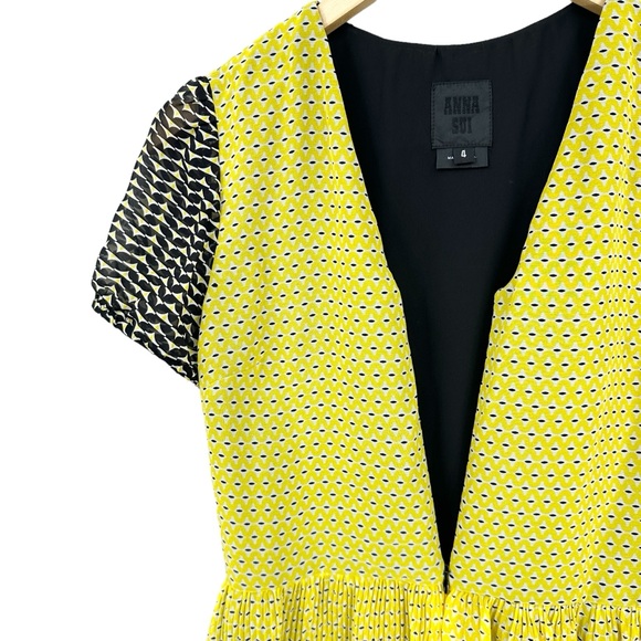 ANNA SUI Romper Lined Chiffon Playsuit Yellow Black - Picture 4 of 8